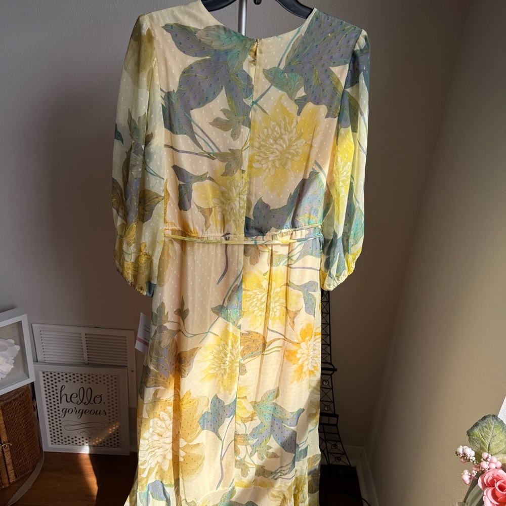 NWT Maison Tara Asymmetrical Hem Tiered Ruffle V-Neck Faux Wrap Midi Dress Sz 10 - Picture 10 of 11